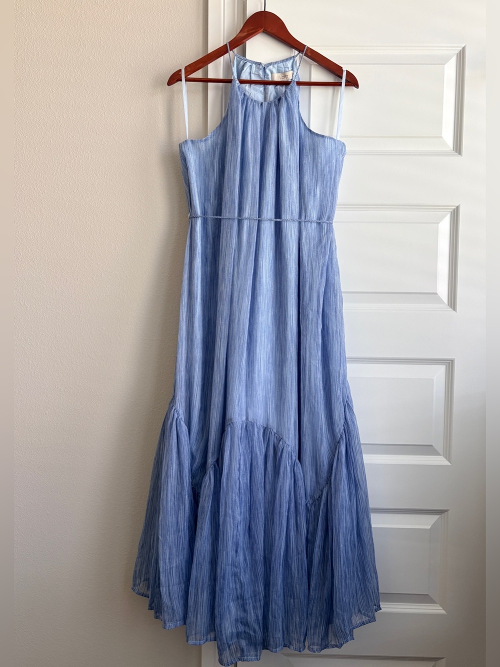 LOFT Light Blue Halter Maxi Dress L Large flounce